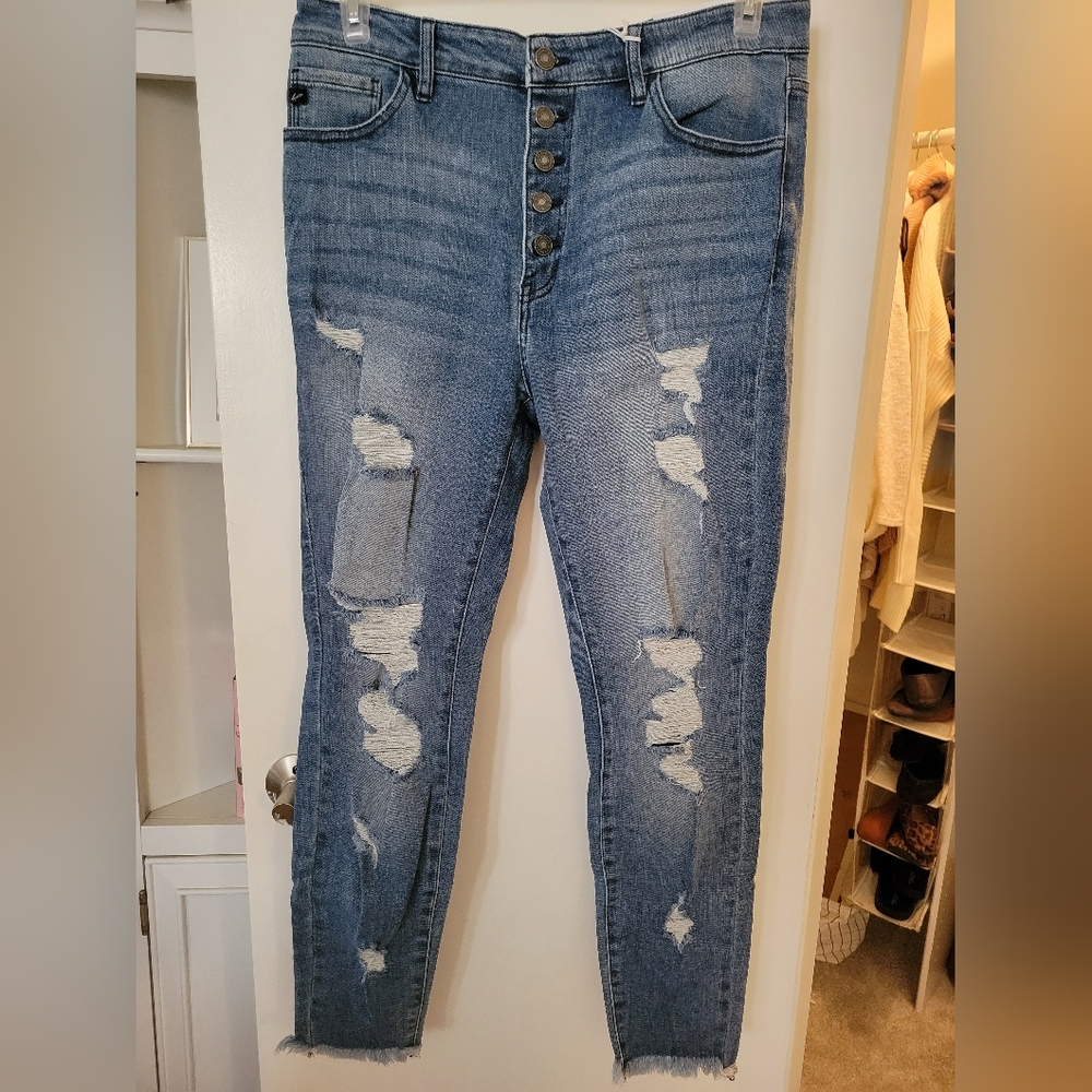 KanCan Distressed High Rise/Ankle Skinny Jeans, Medium Blue, NWT